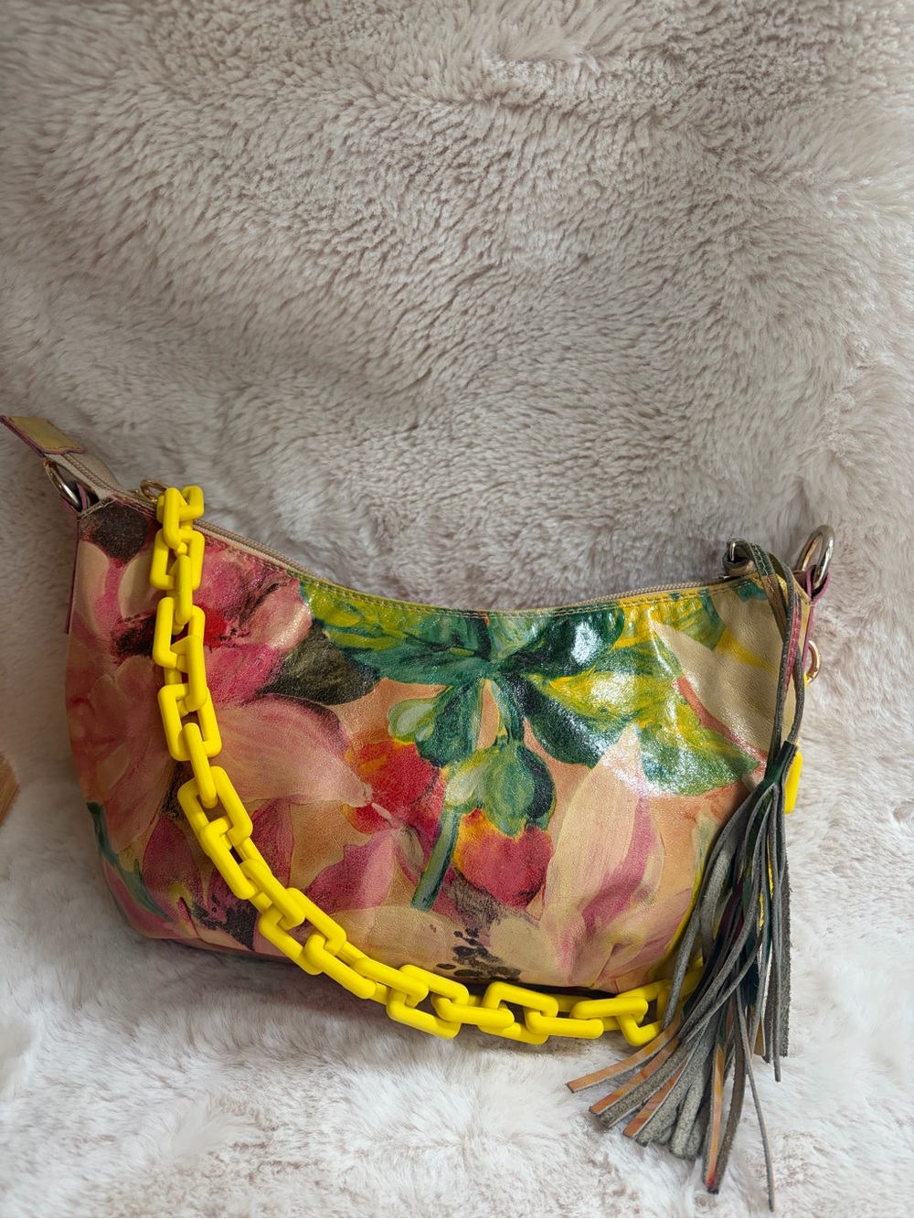 Vintage Maurizio Taiuti Floral Genuine Leather Shoulder Hobo Bag with NEW strap.